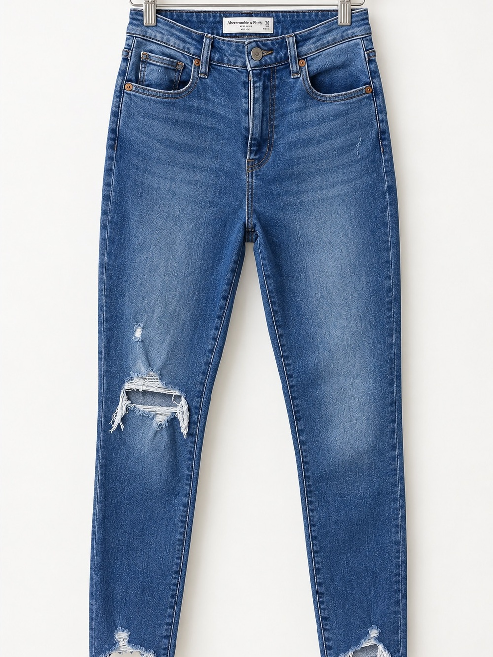 Abercrombie & Fitch Women's Ripped Skinny Jeans in Medium Blue